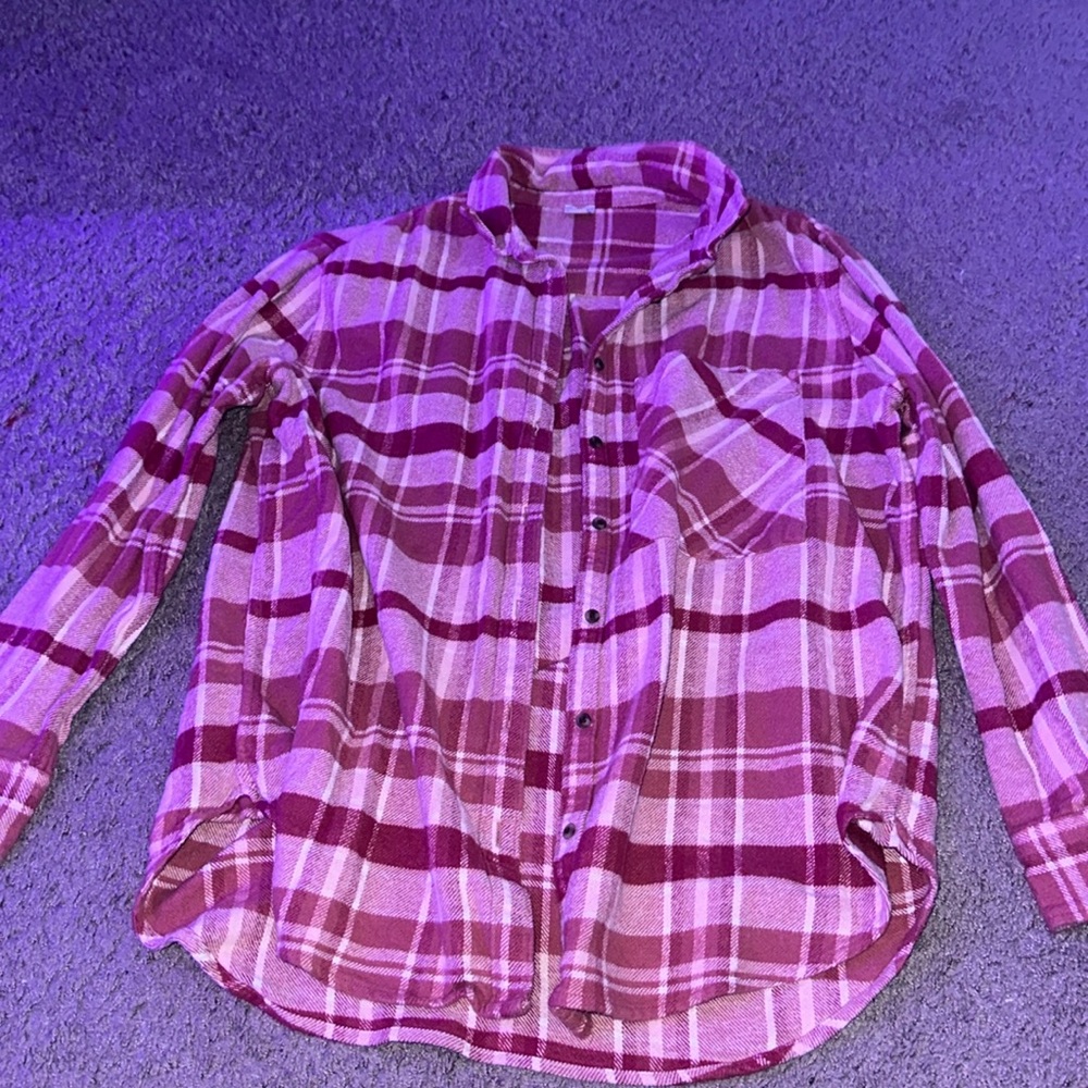 pink plaid aerie flannel, size small
